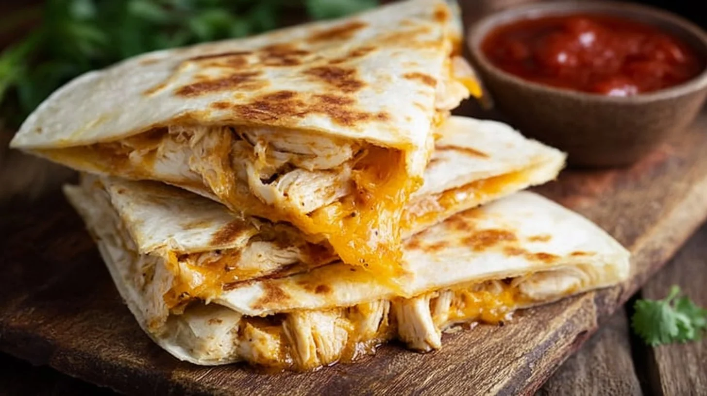 Easy Chicken Quesadilla 2 Delicious easy chicken quesadilla with melted cheese and grilled chicken