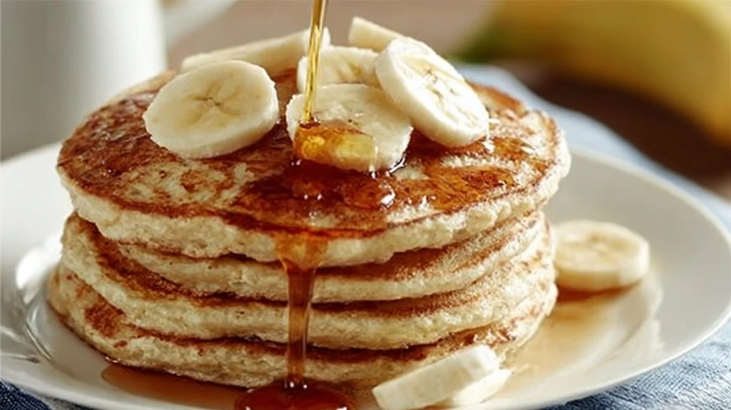 Fluffy Banana Pancakes Recipe 2 Delicious fluffy banana pancakes topped with fresh banana slices
