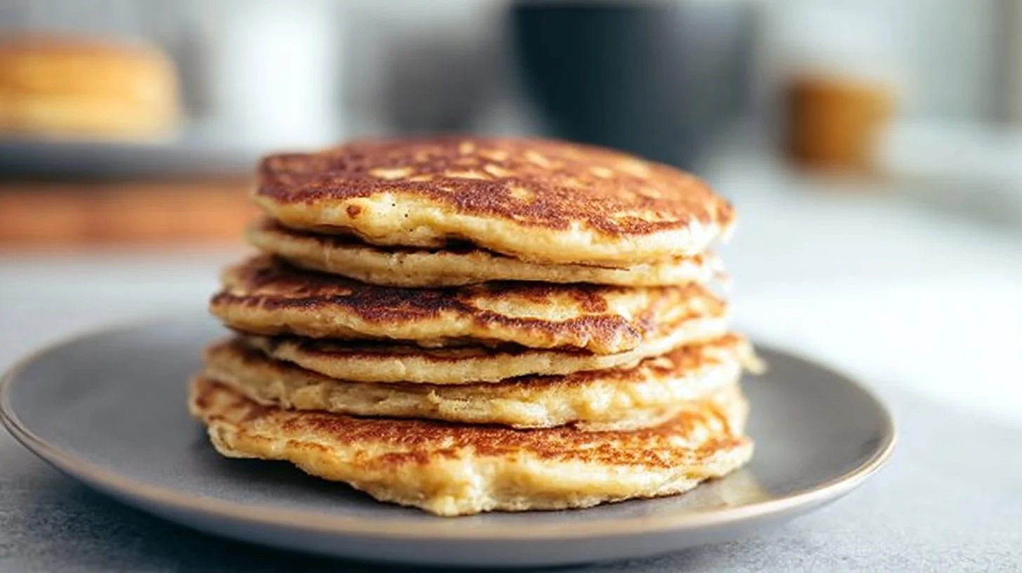 Healthy 3-ingredient banana pancakes served with fresh fruit