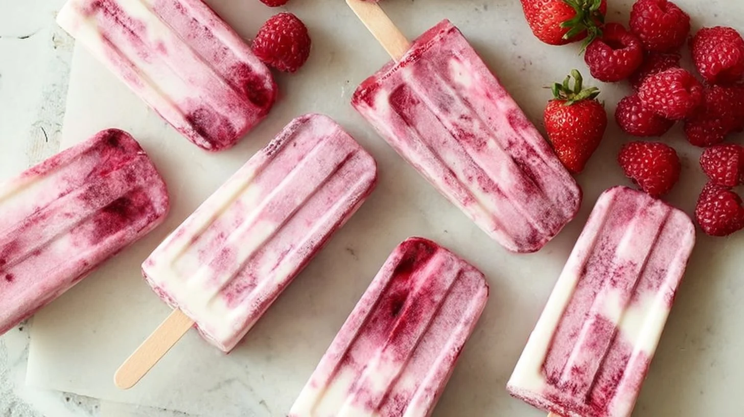 Colorful homemade popsicles made with fresh fruit and natural ingredients