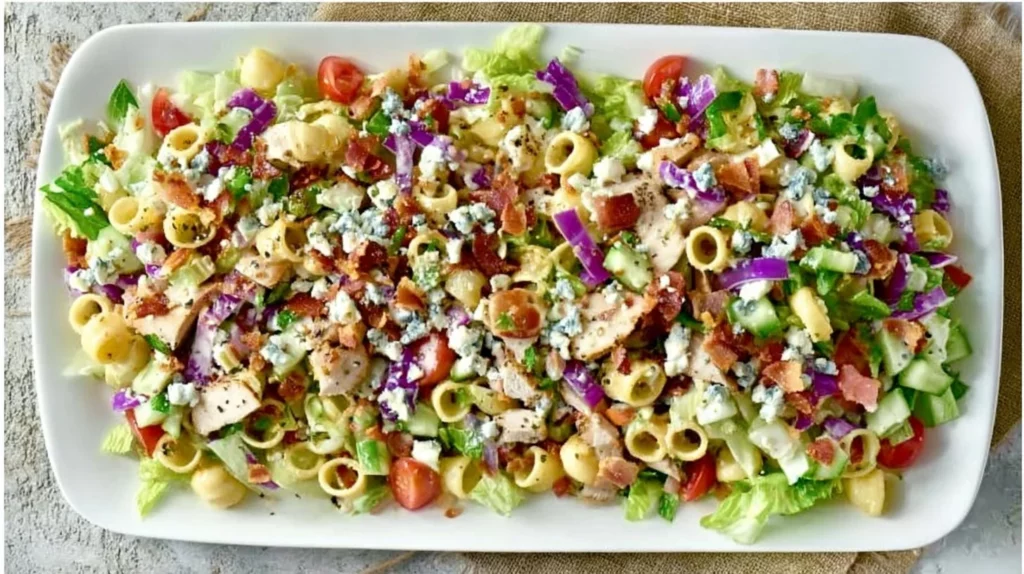Delicious Portillo's Chopped Salad with a mix of fresh vegetables and dressings.