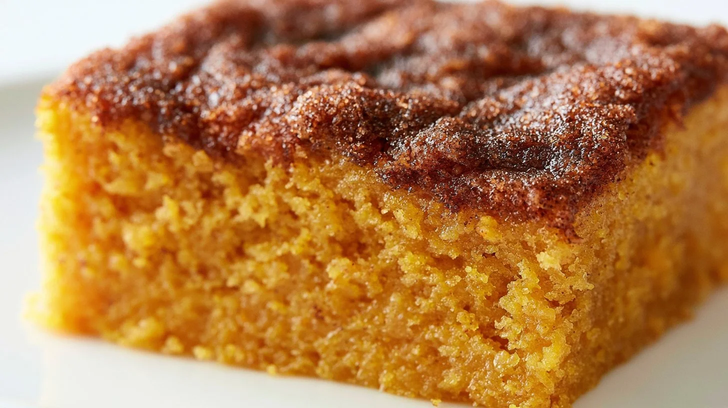 Delicious Pumpkin Snickerdoodle Snack Cake topped with cinnamon sugar