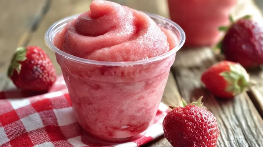 Delicious Strawberry Dole Whip served in a bowl with fresh strawberries