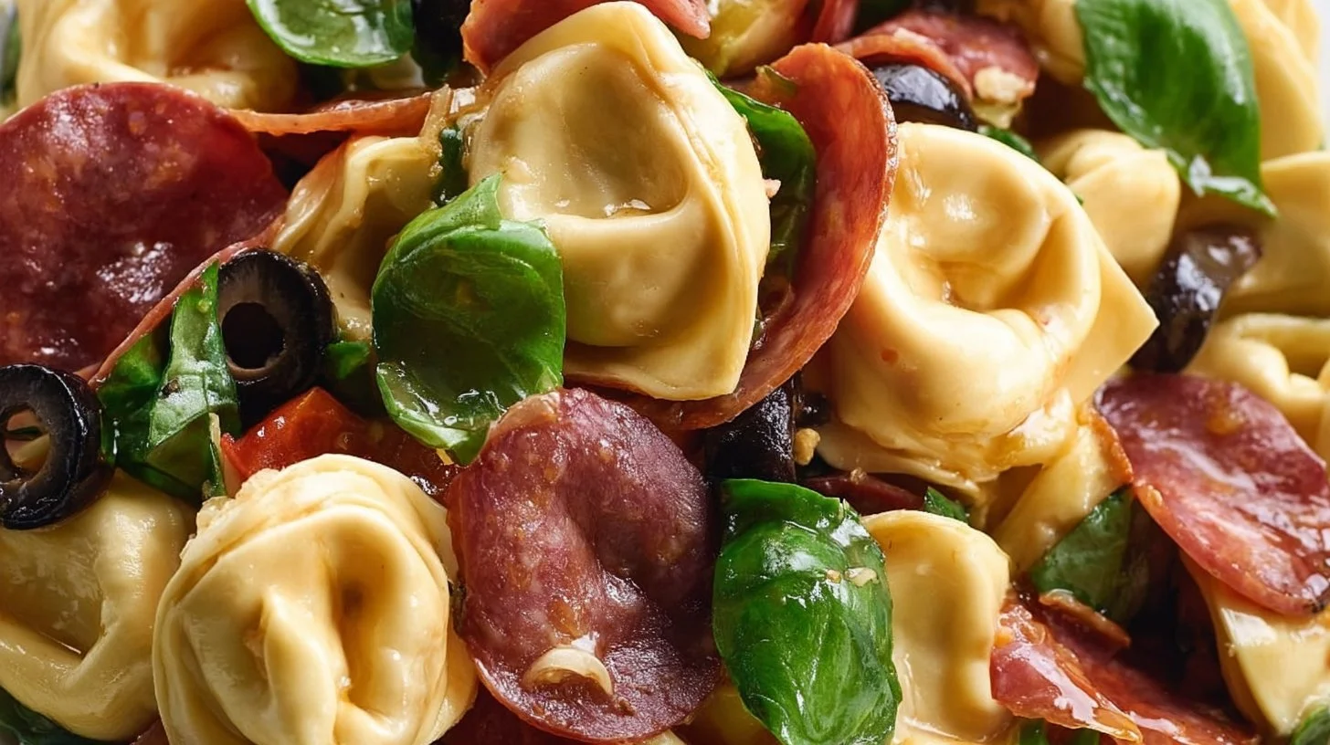 Delicious Tuscan Tortellini Salad with fresh vegetables and herbs