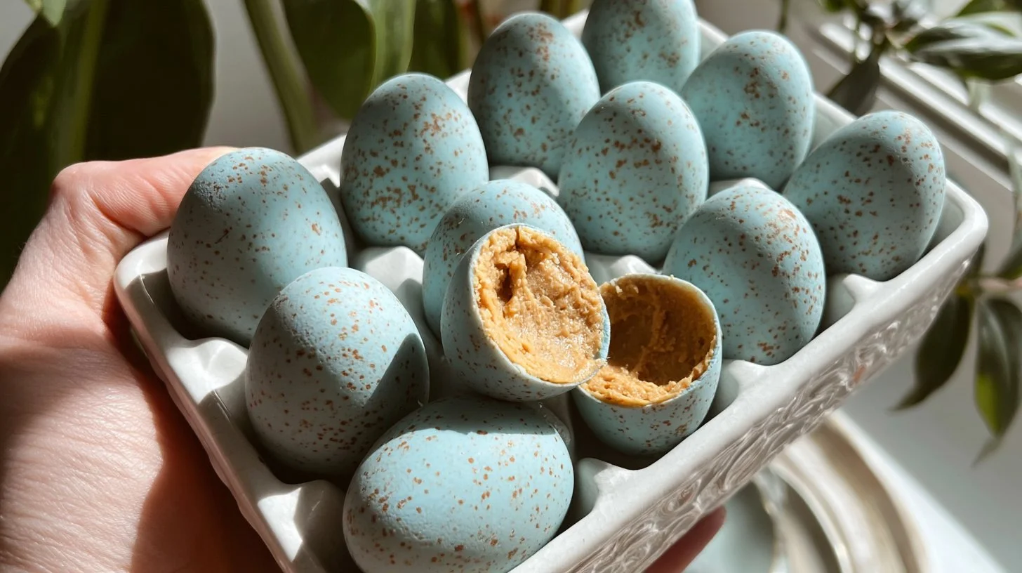 Delicious white chocolate peanut butter Easter eggs ready for spring festivities