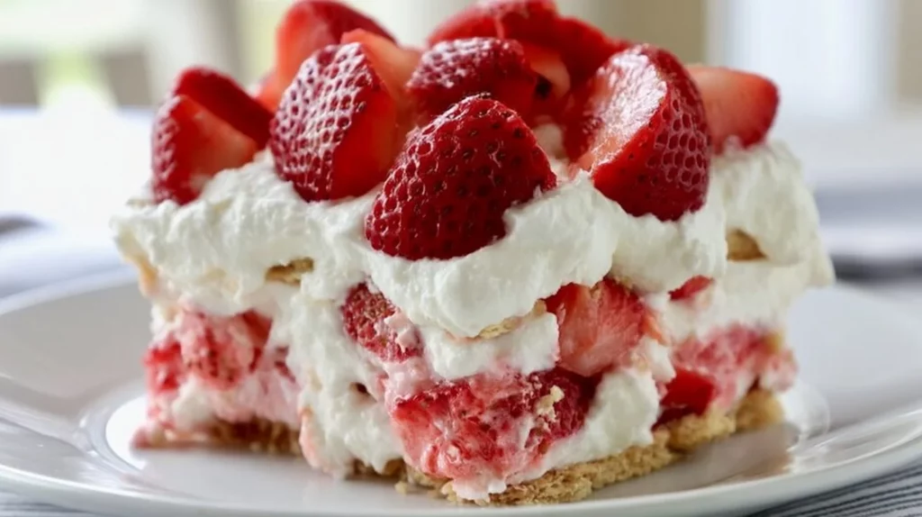 3 Ingredient Strawberry Icebox Cake with fresh strawberries and whipped cream