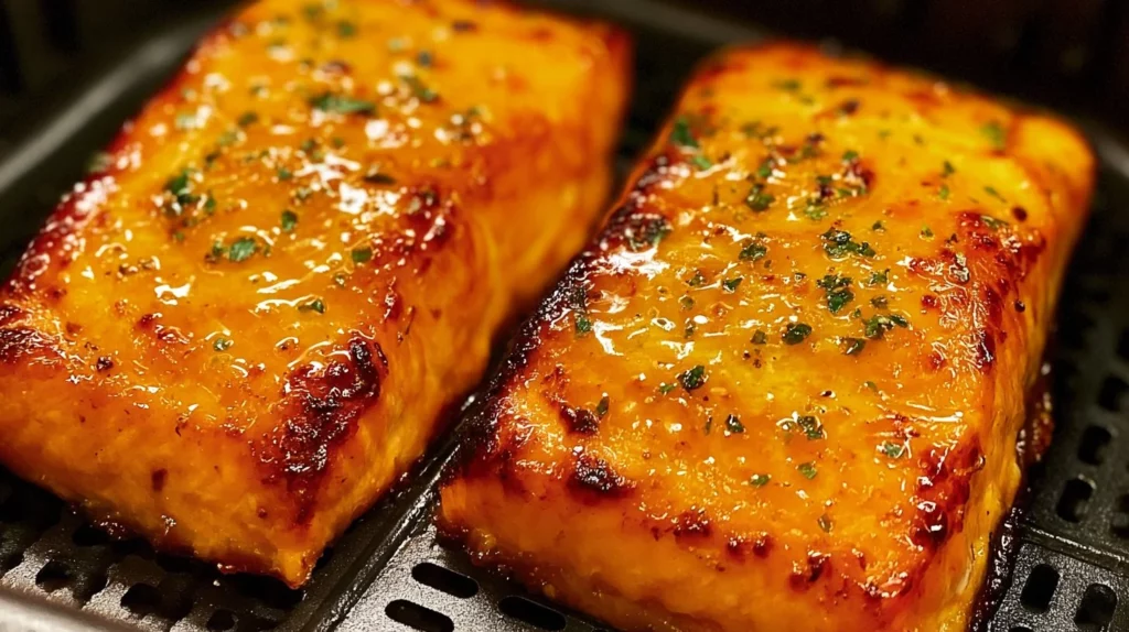 Air Fryer Bang Bang Salmon dish served with a spicy sauce