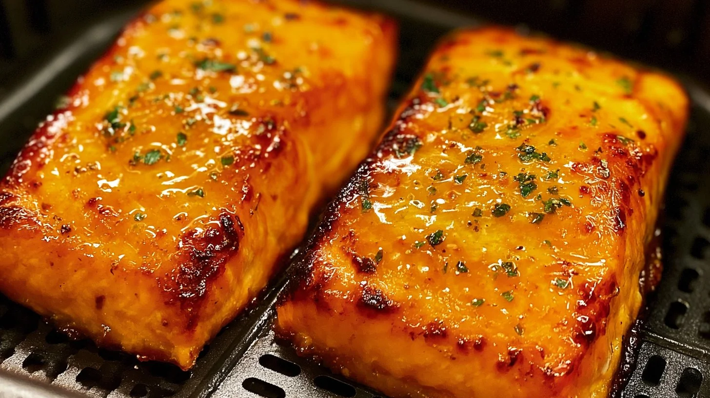 Air Fryer Bang Bang Salmon dish served with a spicy sauce