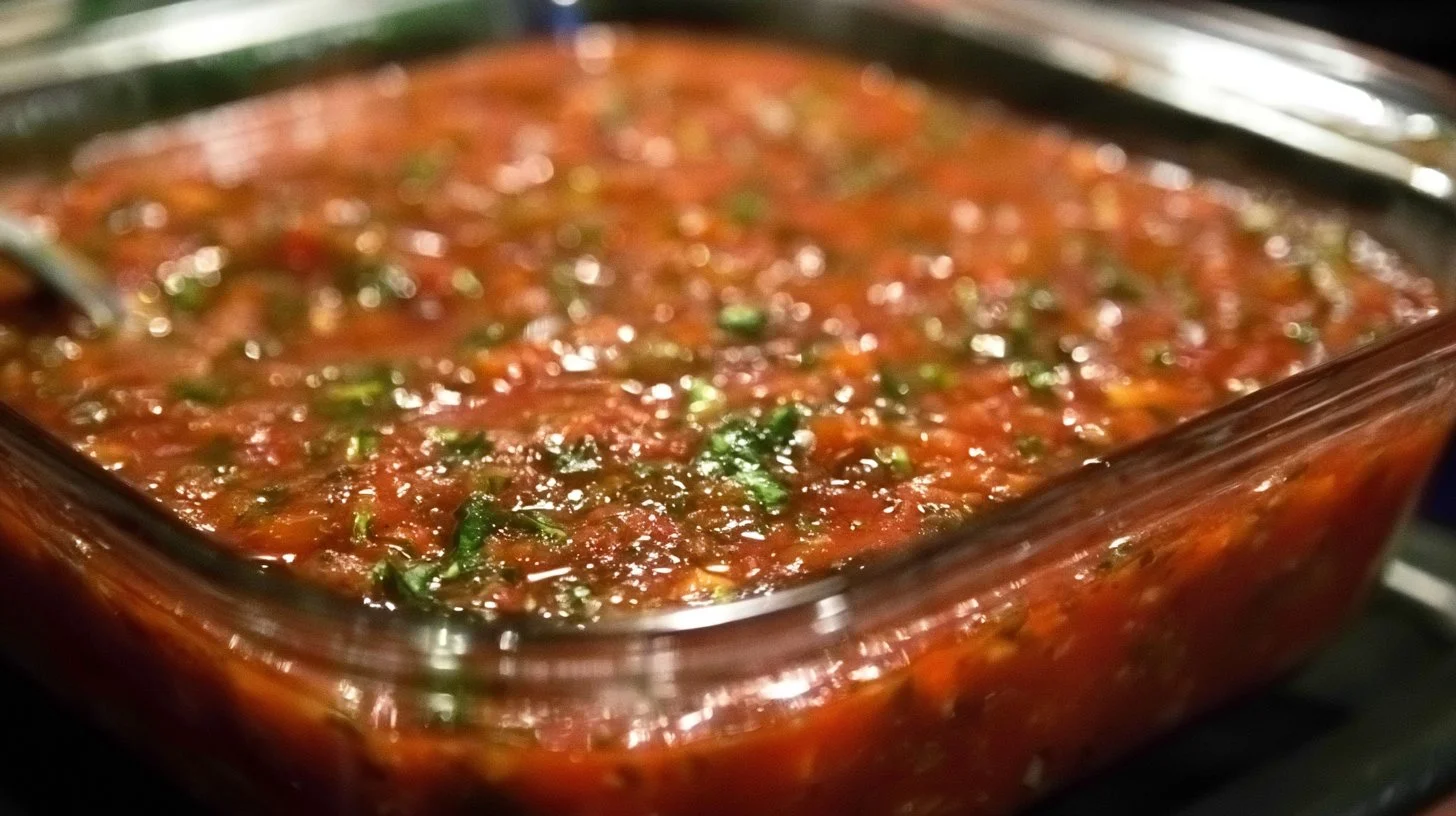 Bowl of authentic Mexican salsa with fresh ingredients and herbs