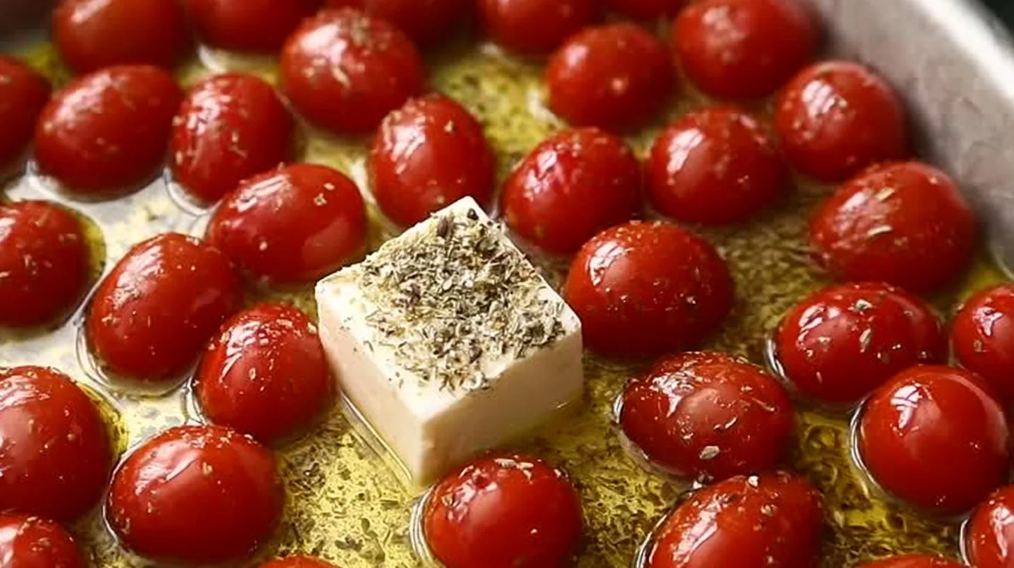 Baked Feta Pasta 1 A creamy baked feta pasta dish with cherry tomatoes and fresh herbs