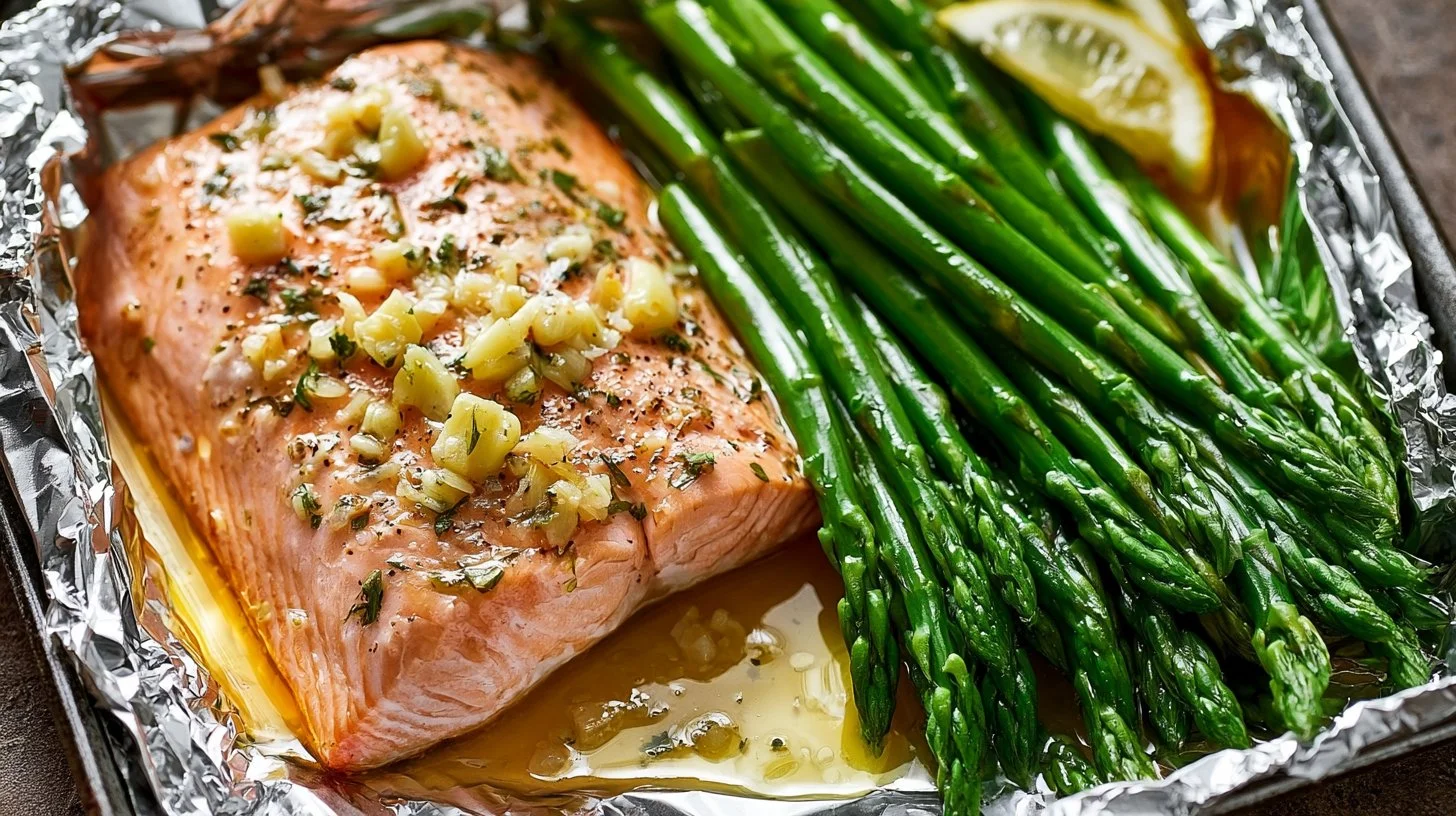 Baked Salmon in Foil with Asparagus and Lemon Garlic Butter Sauce | Baked salmon with asparagus in foil, Easy weeknight dinner recipes, Foil packet dinner ideas 1 baked salmon in foil with asparagus and lemon garl 2026 07 21 201134