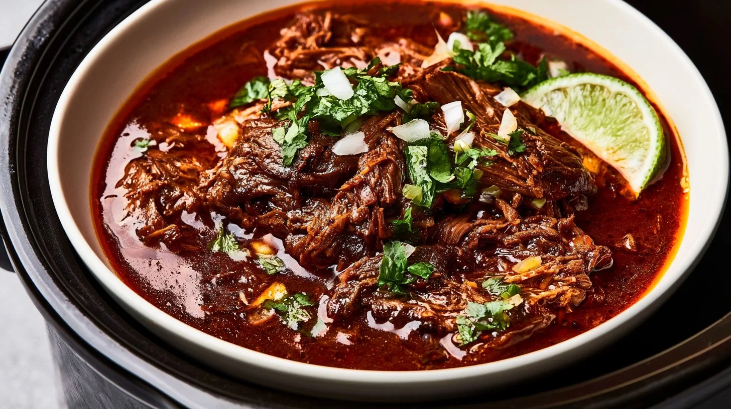 Beef Birria Crockpot 2 Crockpot Beef Birria with tender meat and savory broth