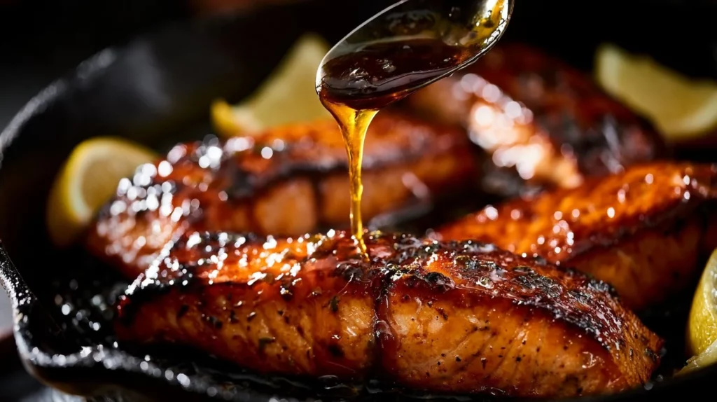 Browned Butter Honey Garlic Salmon dish garnished with herbs