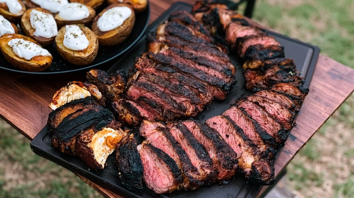 Delicious Chipotle Espresso Crusted Ribeyes on a grill