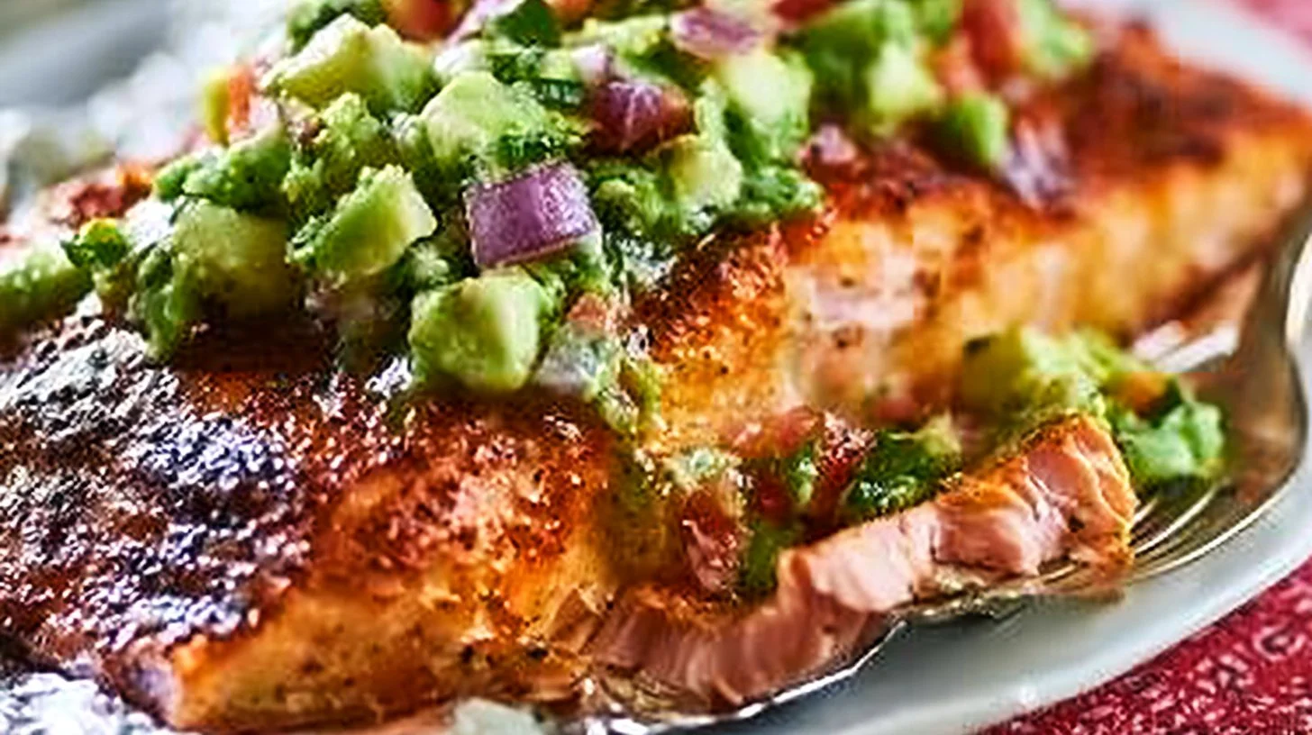 Delicious Chipotle Lime Salmon served with a fresh garnish