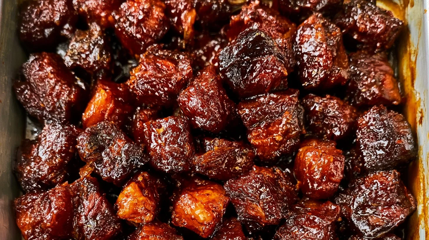 Chuck Roast Burnt Ends 1 Delicious chuck roast burnt ends served on a platter.