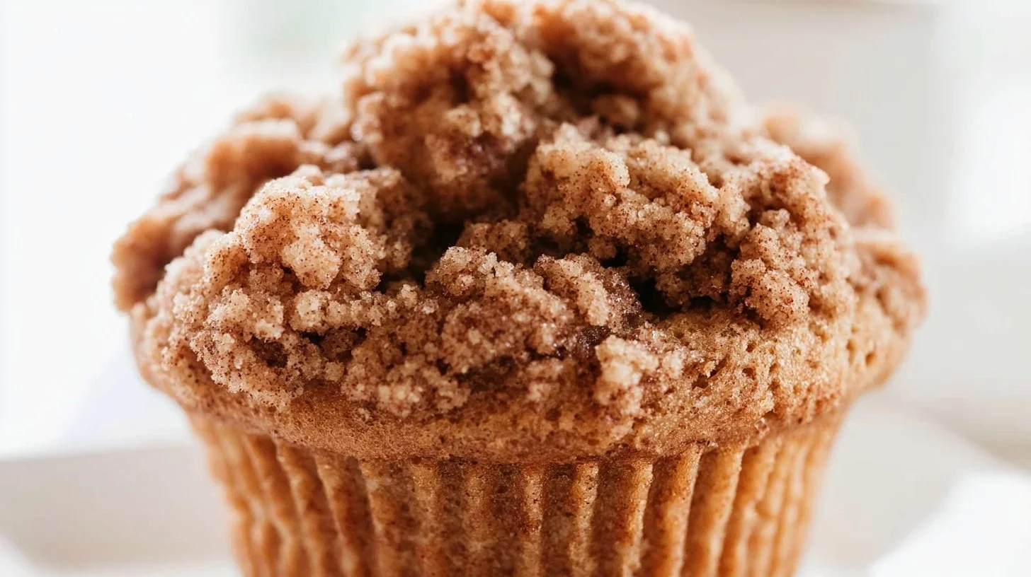 Delicious cinnamon filled coffee cake muffins on a rustic wooden table.