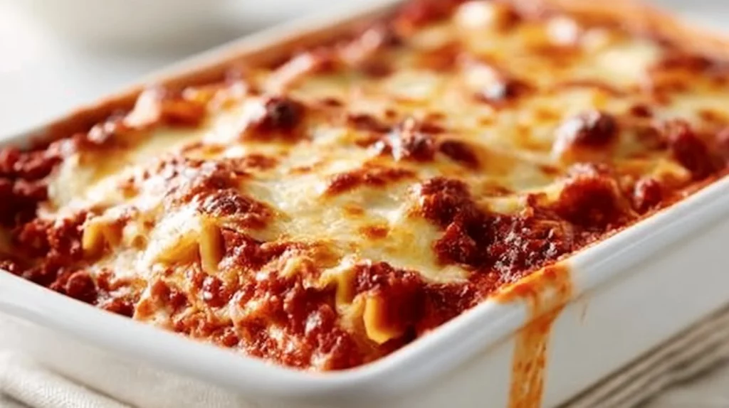 Delicious classic lasagna served on a plate, showcasing layers of pasta and cheese