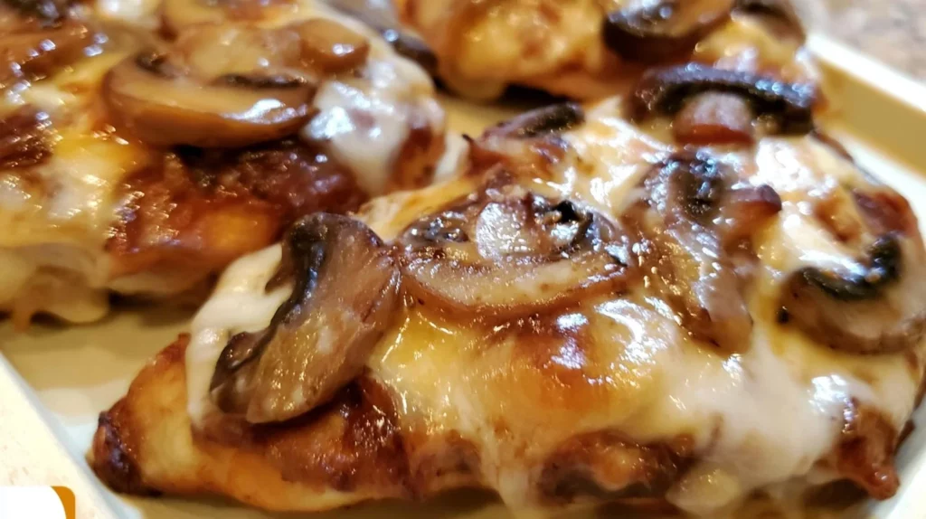 Delicious Copycat Texas Roadhouse Smothered Chicken garnished with herbs