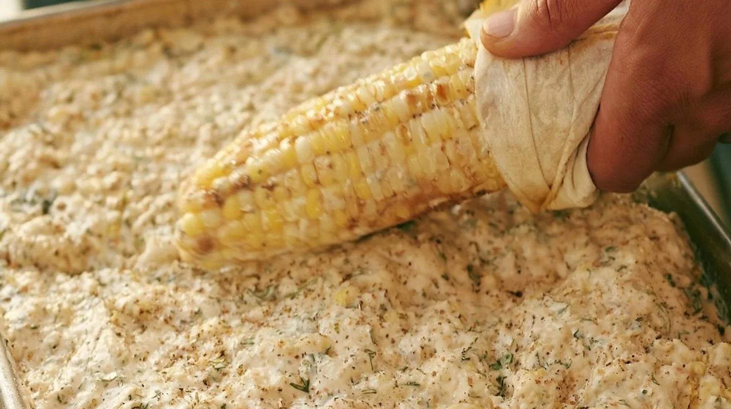 Delicious Mexican street corn topped with cheese, chili, and lime juice.