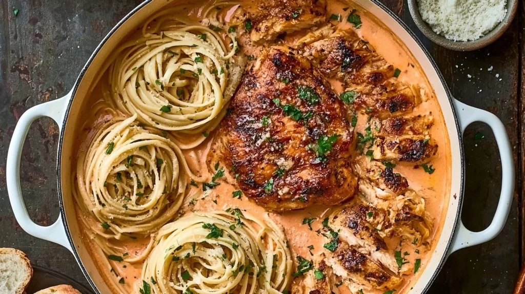 Creamy Cajun Chicken Pasta dish served in a bowl with fresh herbs