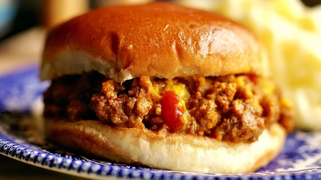 Slow-cooked Crock Pot cheeseburger sandwiches ready to serve