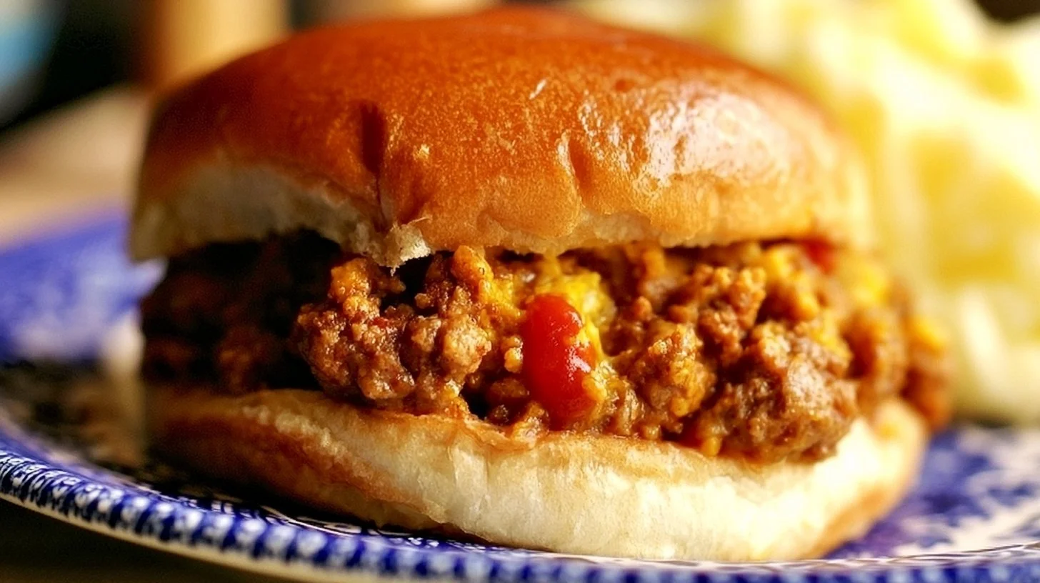 Slow-cooked Crock Pot cheeseburger sandwiches ready to serve