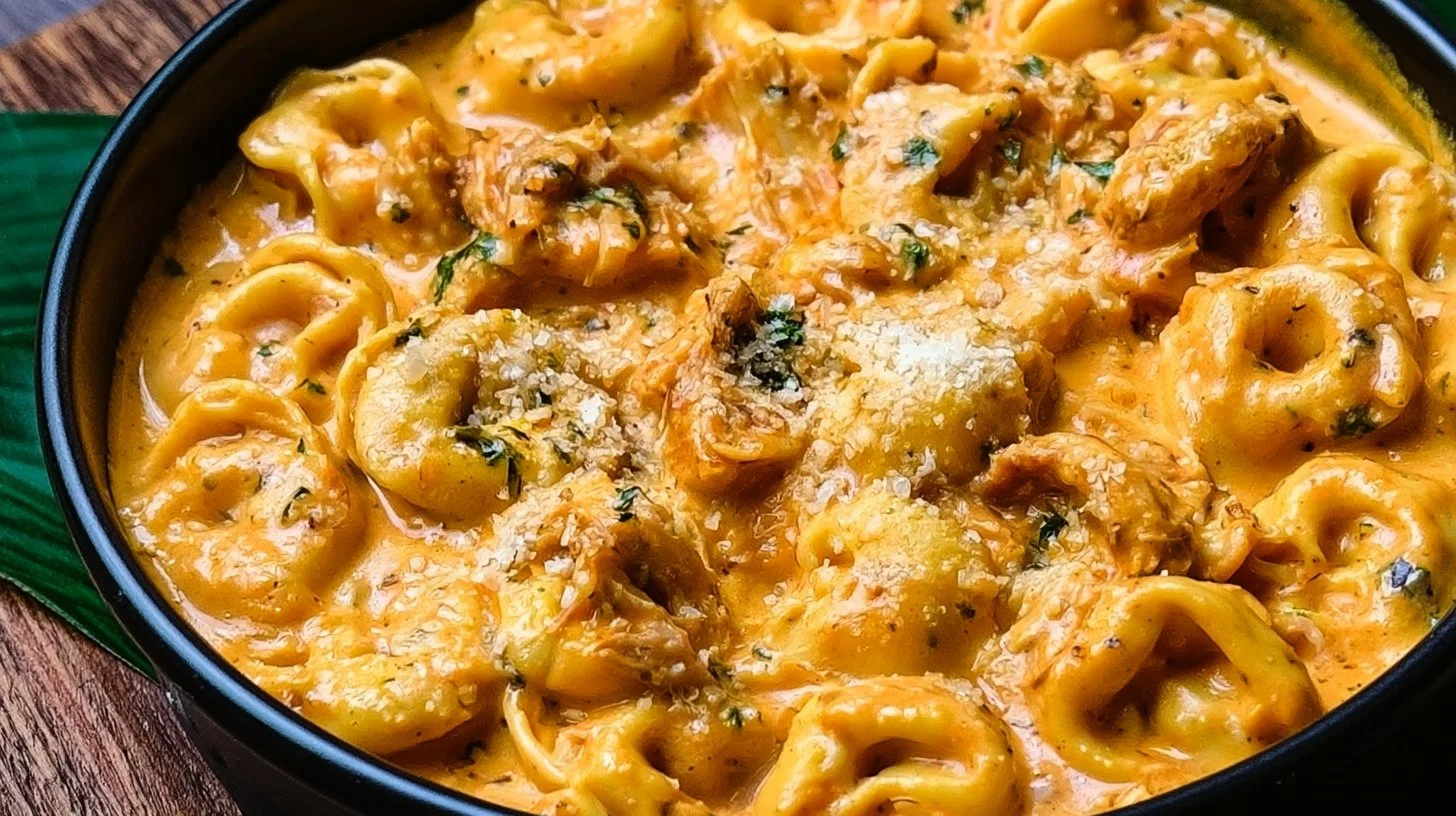 Delicious CrockPot Chicken Tortellini ready to serve, featuring fresh ingredients and rich flavors.