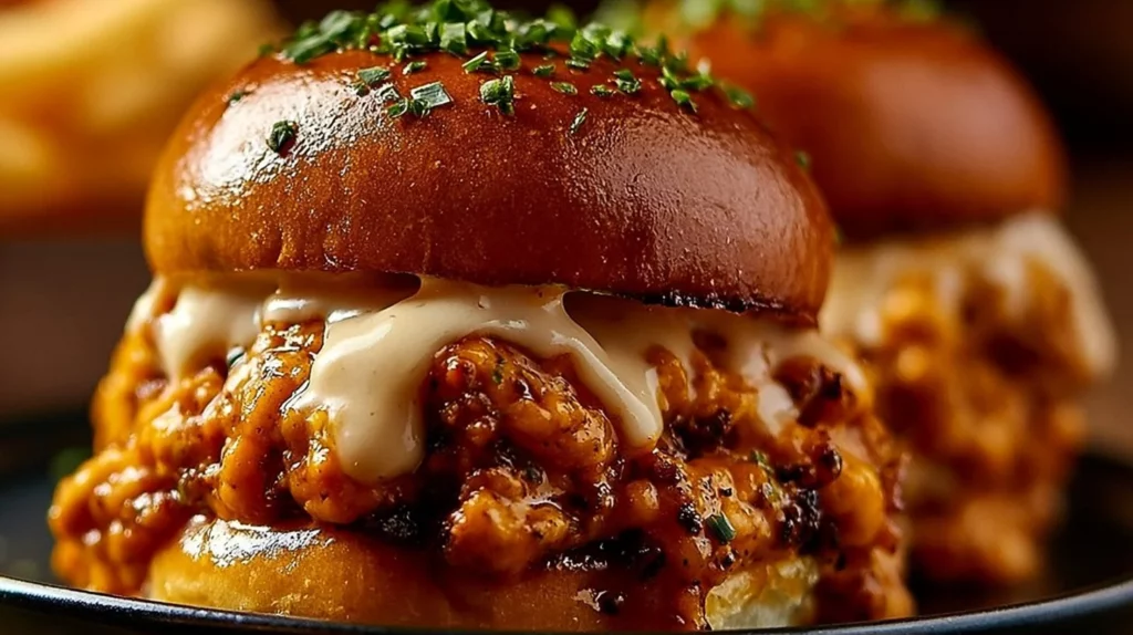 Cajun Chicken Sloppy Joes served on a plate with toppings.
