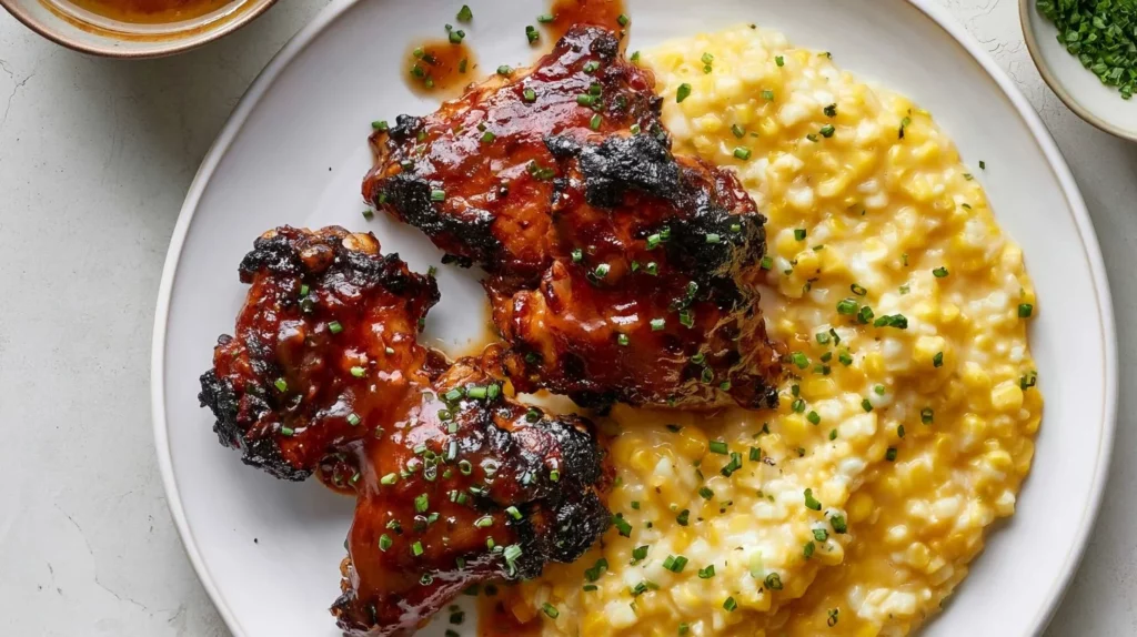 Delicious BBQ Chipotle Chicken served with sweet corn.