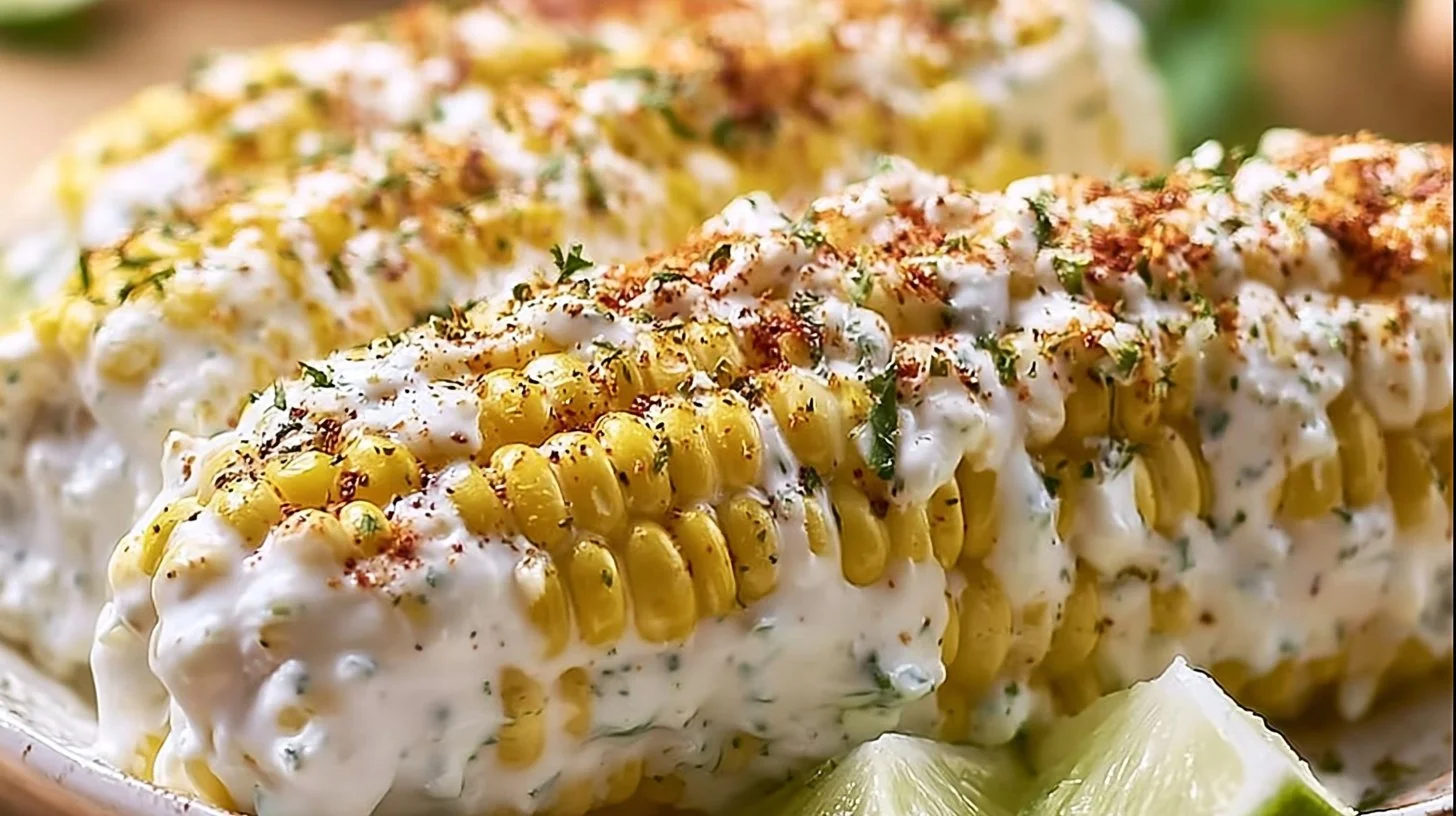 Delicious easy Mexican street corn on the cob topped with cheese and spices