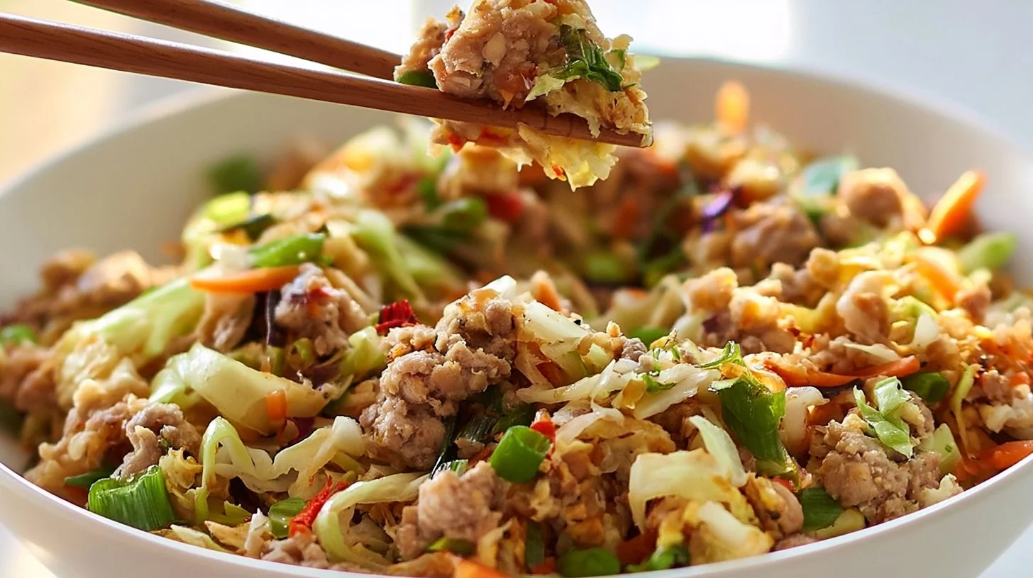 Delicious Egg Roll Bowl with fresh vegetables and savory filling