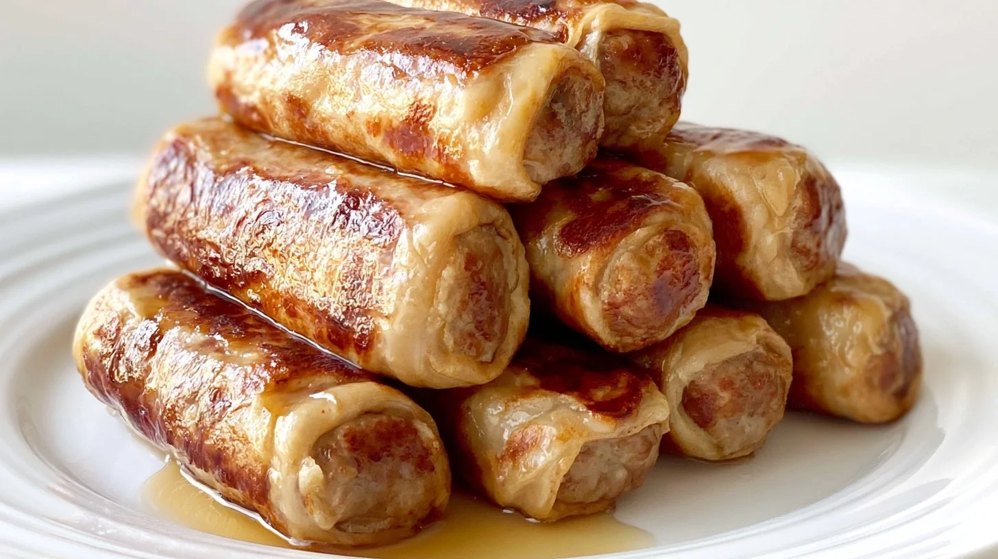 French Toast Roll-Ups 2 Delicious French Toast Roll-Ups filled with sweet ingredients, served on a plate.