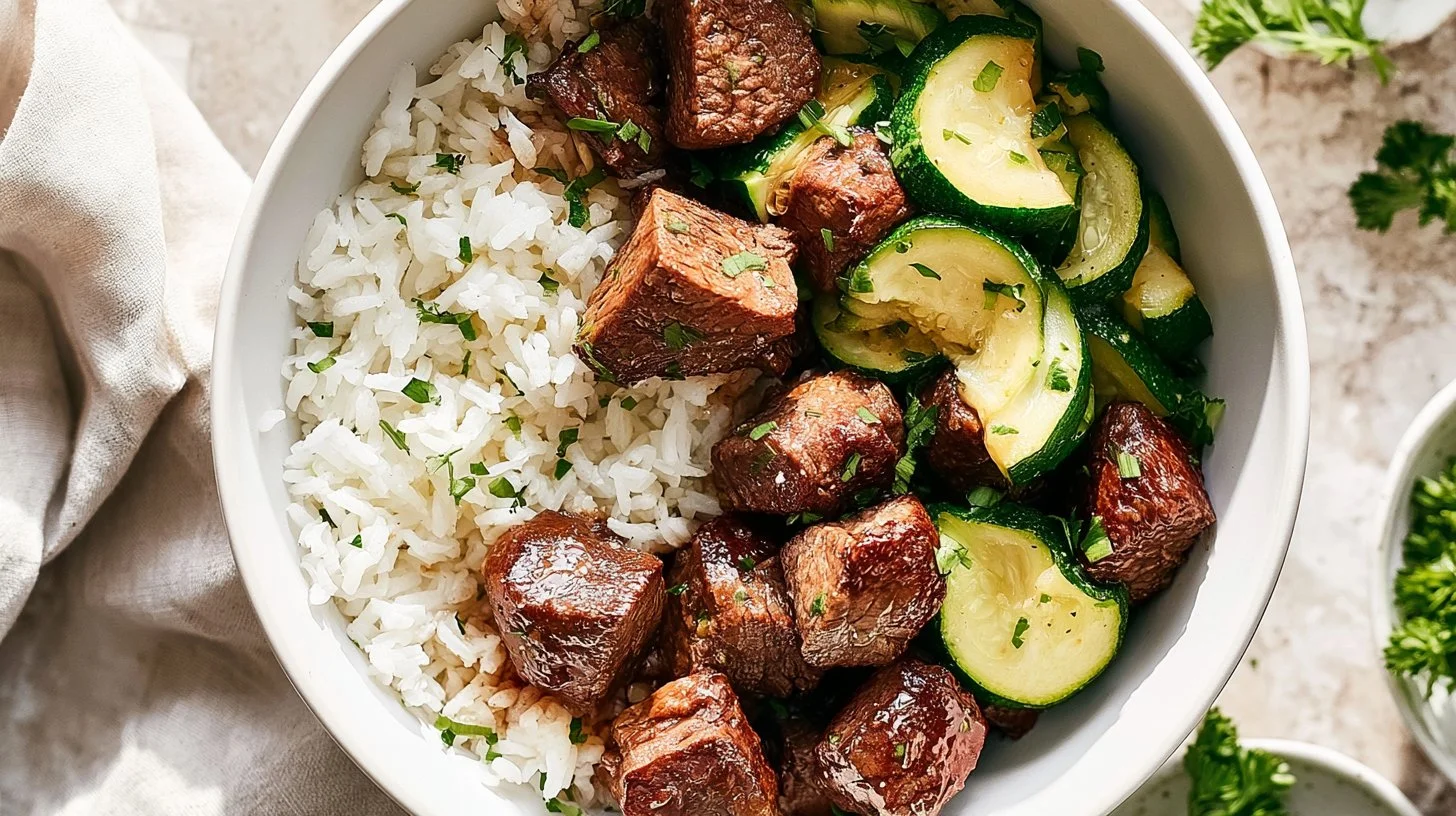 Delicious garlic butter steak bites served in a cast iron skillet
