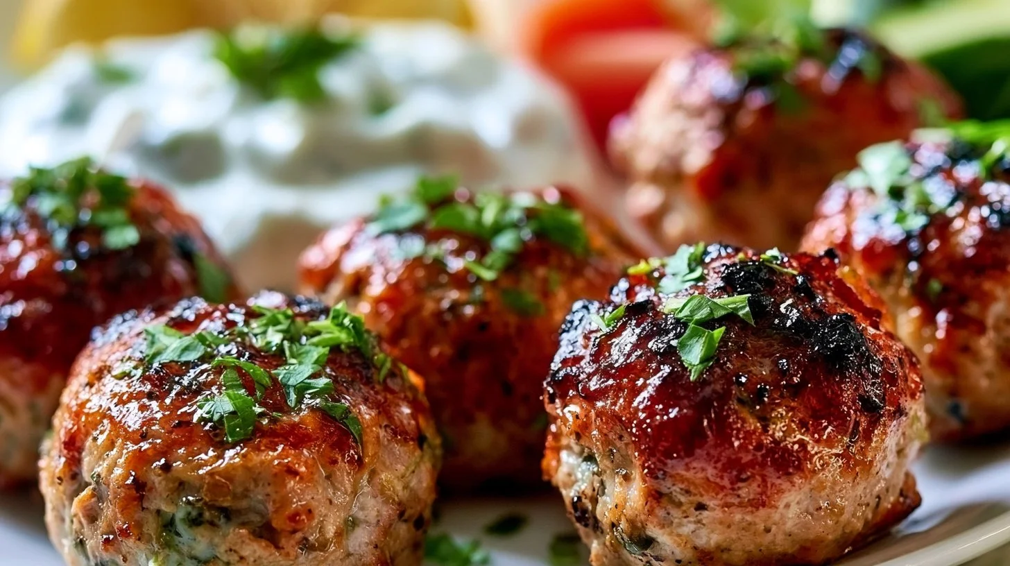 Greek Turkey Meatballs served with homemade Tzatziki sauce