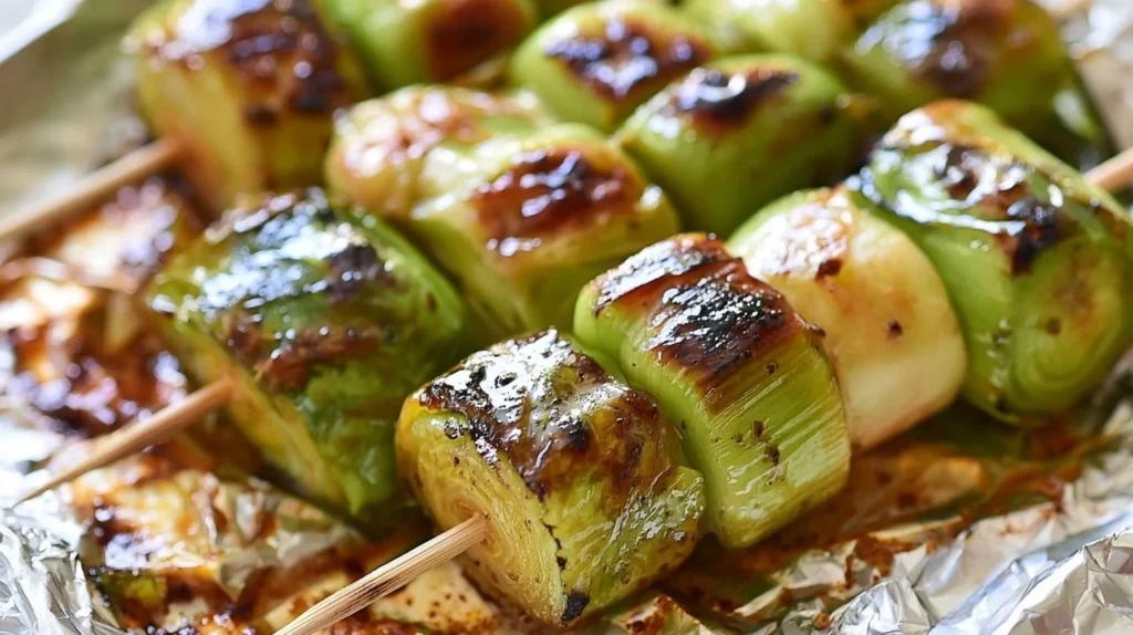 Plate of grilled Brussels sprouts garnished with herbs and spices