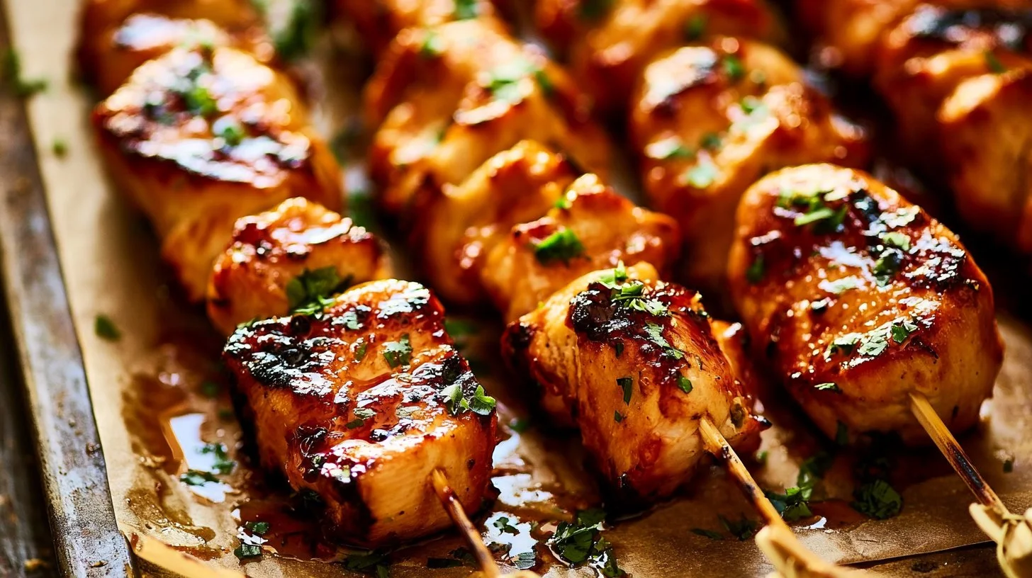 Grilled Chicken Kabobs 2 Delicious grilled chicken kabobs served on skewers with vibrant vegetables.