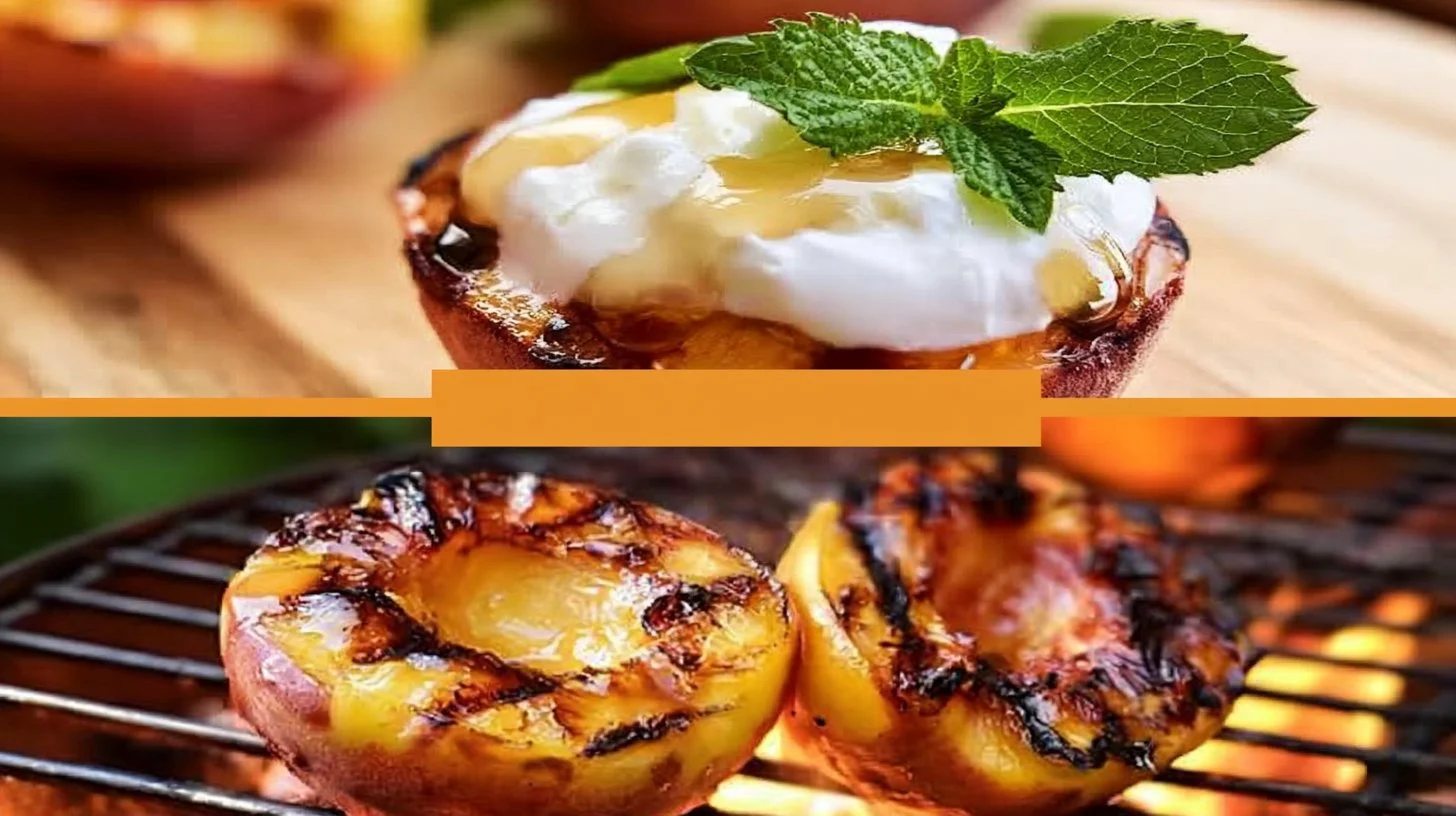 Delicious grilled peaches served with yogurt and honey