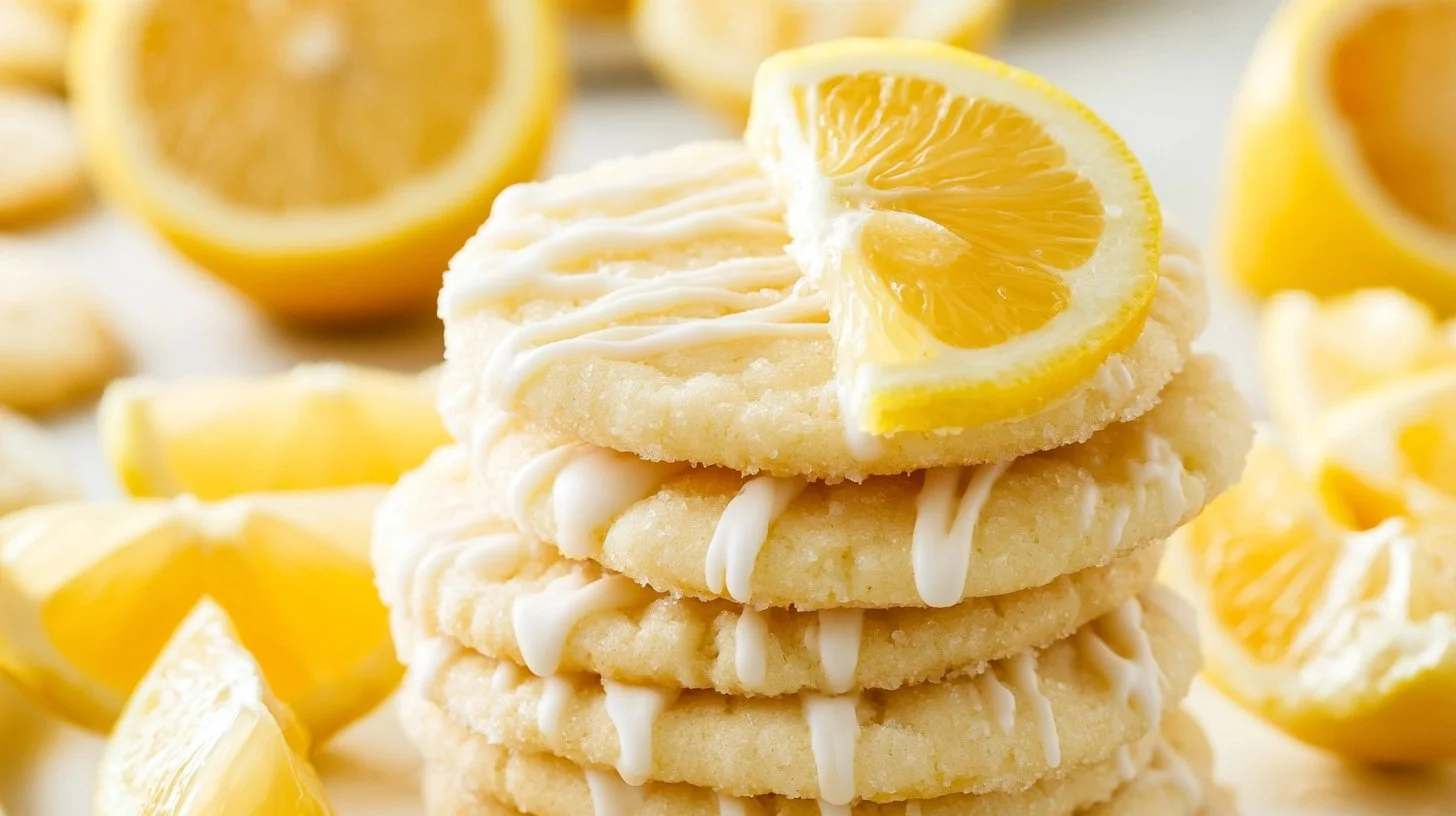 Lemon Sugar Cookies Recipe! 1 Freshly baked lemon sugar cookies on a plate