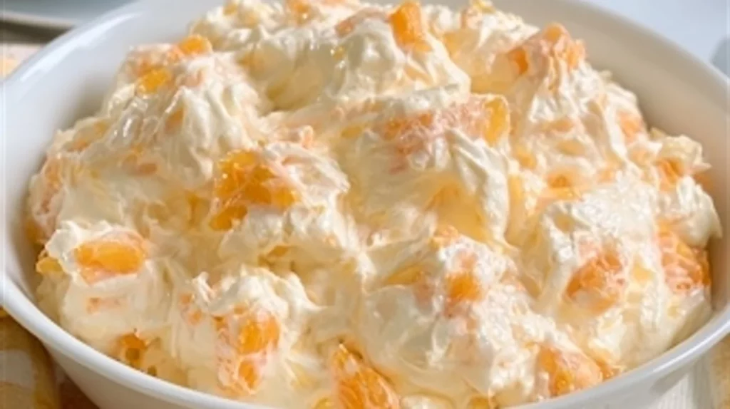 Delicious Mandarin Orange Jello Salad in a bowl, garnished with oranges.