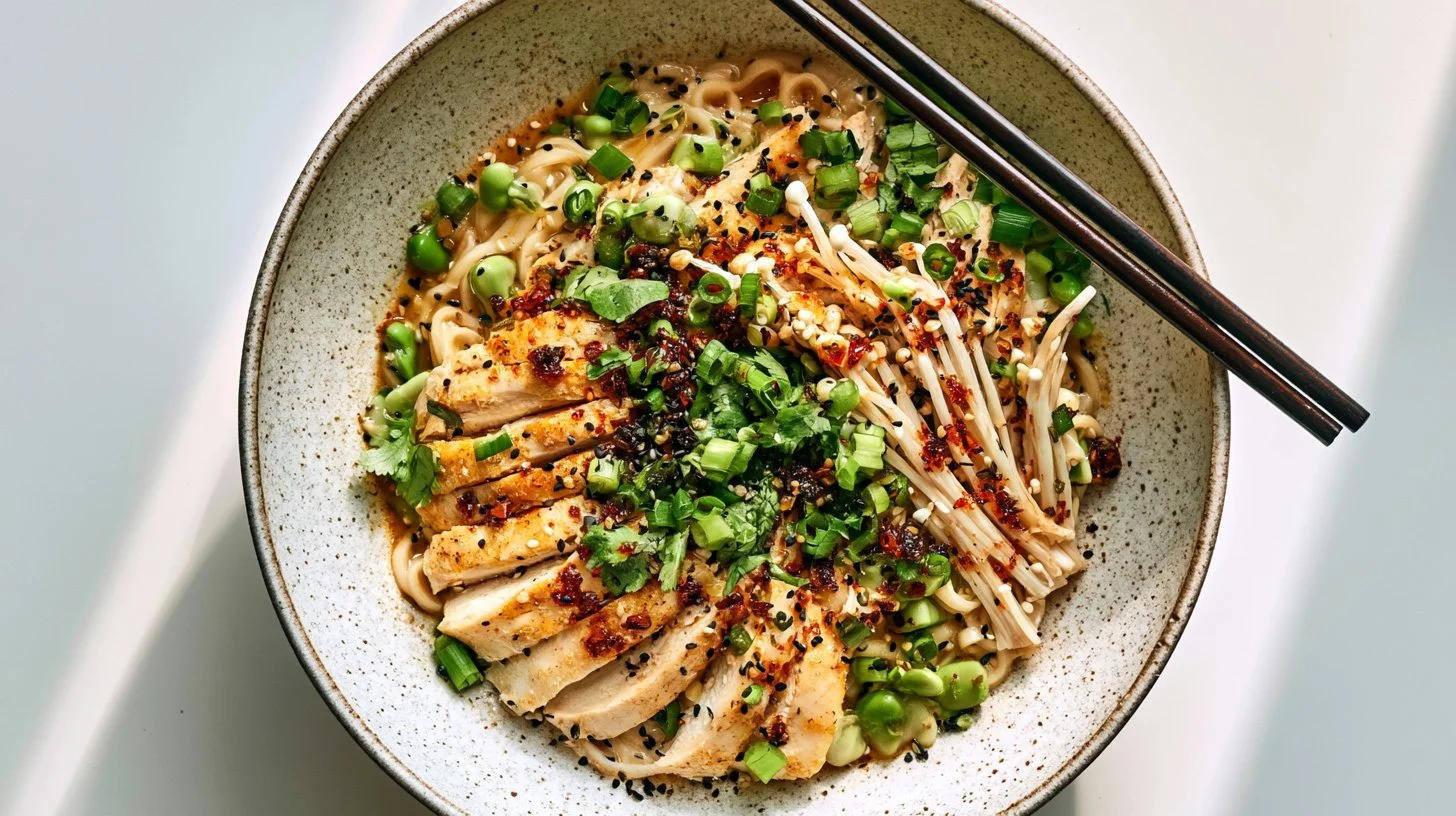 Delicious Marry Me Chicken Ramen served in a bowl with fresh herbs.