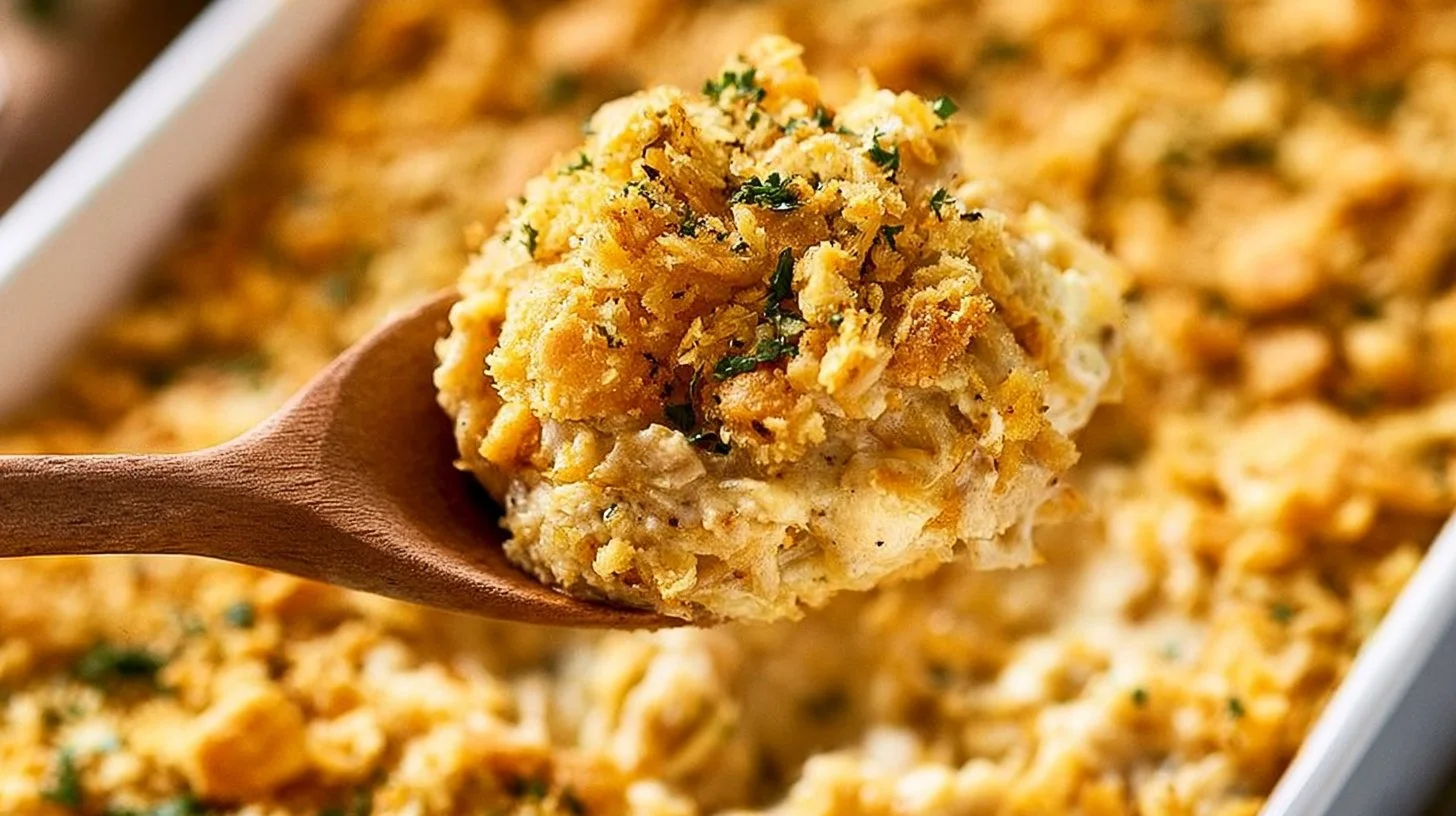 Delicious Million Dollar Chicken Casserole served in a baking dish