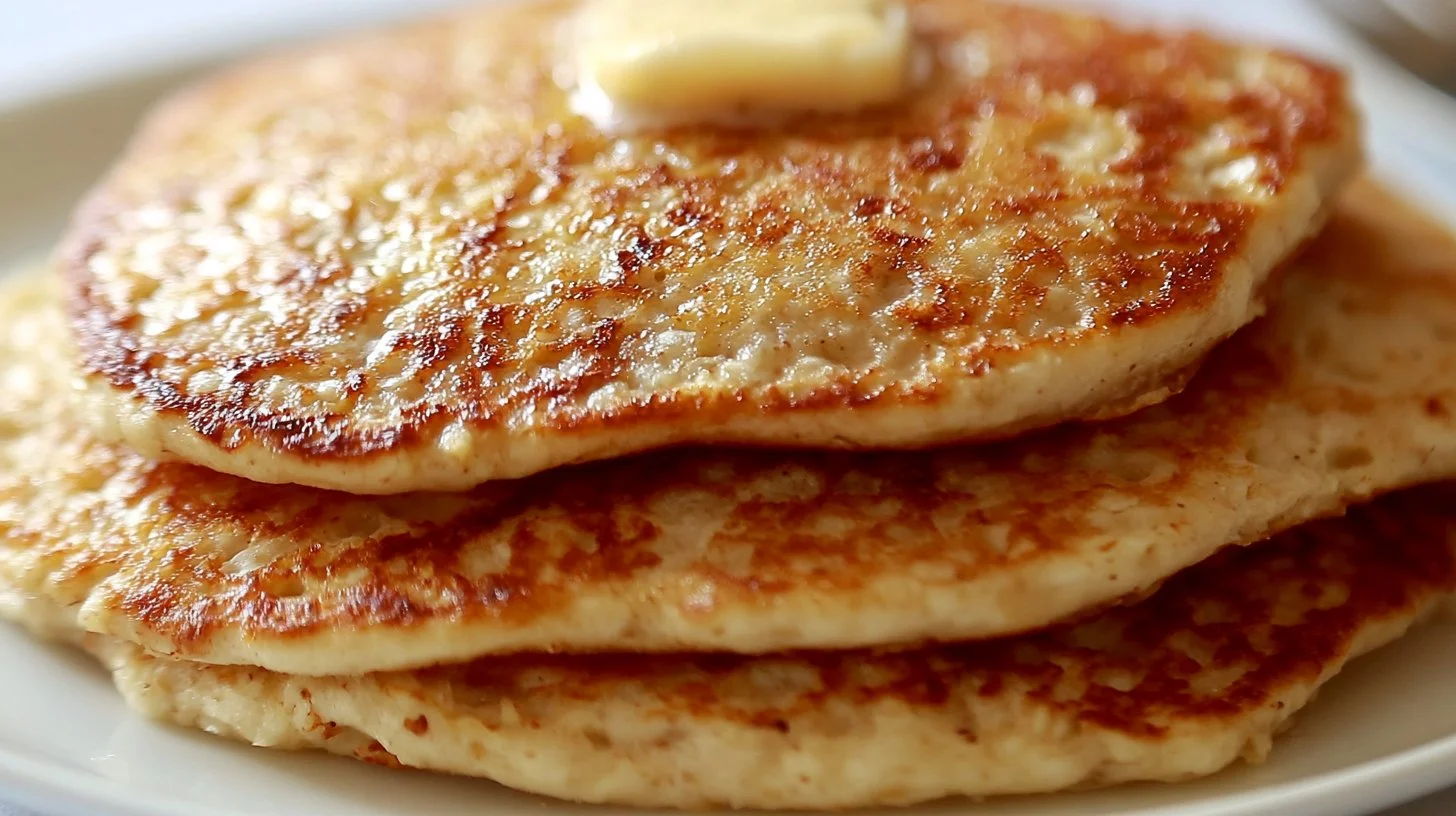 Fluffy oatmeal pancakes without banana served on a plate