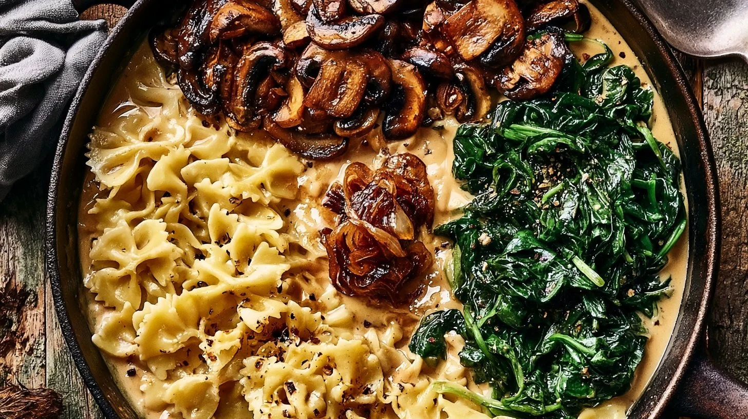 One-Pot Garlic Parmesan Pasta with Spinach and Mushrooms 1 One-pot garlic parmesan pasta with spinach and mushrooms in a creamy sauce