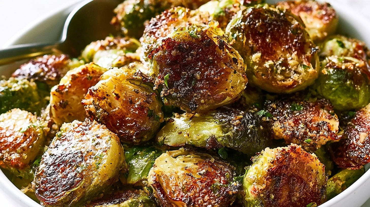 Parmesan Roasted Brussels Sprouts 2 Oven-roasted Parmesan Brussels Sprouts with golden, crispy edges