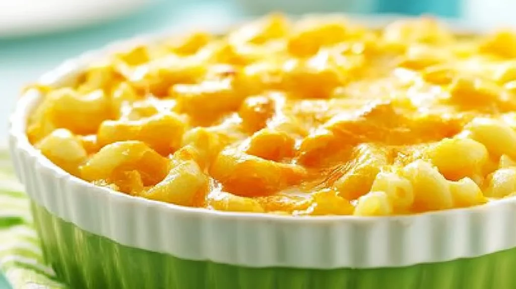 Delicious Southern baked macaroni and cheese served in a casserole dish.