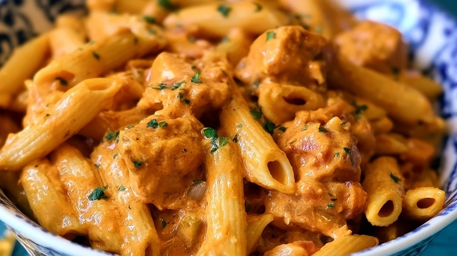 Southwest Chicken Alfredo 2 Delicious Southwest Chicken Alfredo served with pasta and garnished with spices