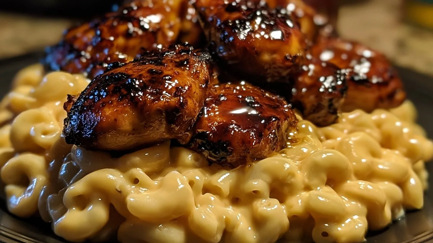Plate of sweet and spicy honey pepper chicken garnished with herbs