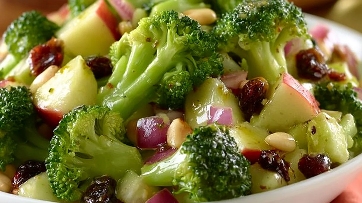 Vegan Apple Broccoli Salad with fresh apples and broccoli served in a bowl