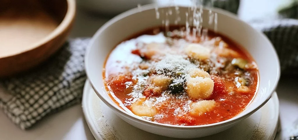 Bowl of vegetarian minestrone soup with fresh vegetables and herbs